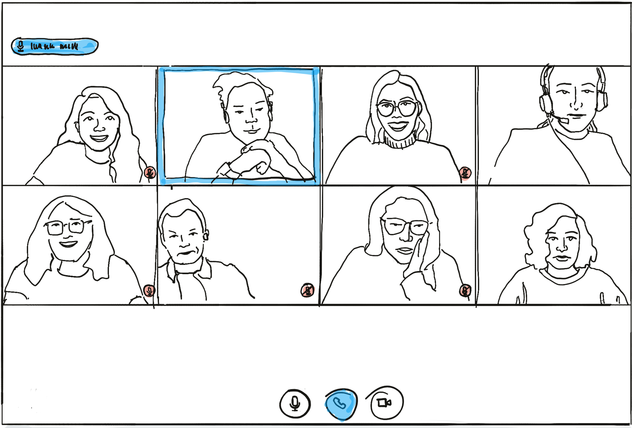 Typical tiled representation in a video conference software (here: Big Blue Button)